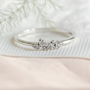 Tiny diamond ring, Diamond cluster ring, Salt and pepper diamond ring, Small diamond ring, Cluster engagement ring image 1