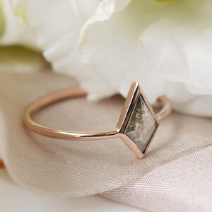 Kite engagement ring, Salt and pepper diamond ring, Delicate engagement ring