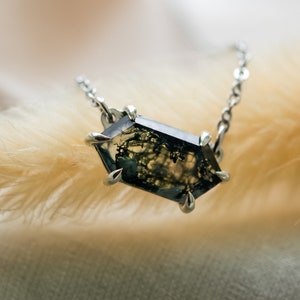 Unique hexagon moss agate necklace, Geometric gemstone necklace