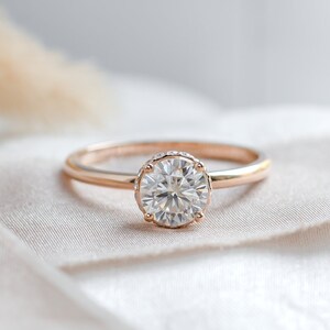 Luxury 1ct Moissanite ring, Solitaire Moissanite engagement ring in Rose gold 14K image 1