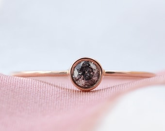 Tiny salt and pepper diamond ring, Natural gray diamond ring, 14K Rose gold thin ring