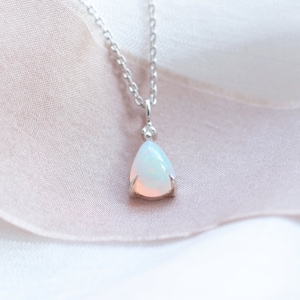 14K Gold opal diamond necklace, Dainty pear opal necklace, Genuine opal necklace