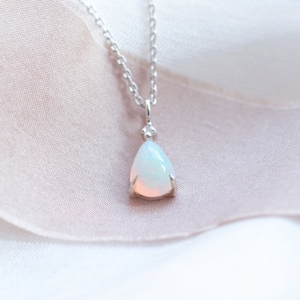 14K Gold opal diamond necklace, Dainty pear opal necklace, Genuine opal necklace image 1