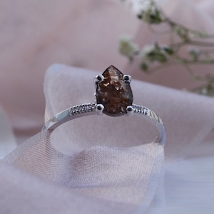 Brown salt and pepper diamond ring, Unique gemstone engagement ring, Solid gold ring image 3