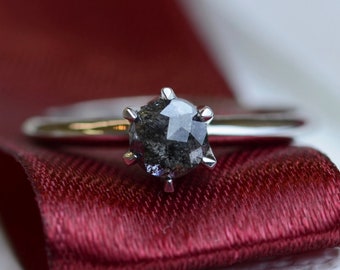 Unique diamond engagement ring, Salt and pepper diamond ring, Gothic engagement ring