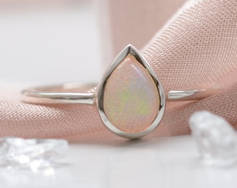 Dainty pear opal ring Unique gemstone ring Opal engagement ring