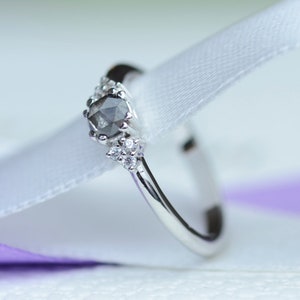 Cluster engagement ring, Salt and pepper diamond ring, Alternative diamond engagement ring