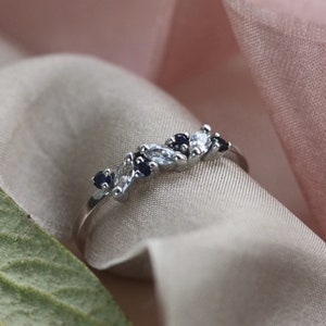 Marquise sapphire ring, Marquise diamond wedding band, Marquise gemstone ring, Vintage sapphire engagement ring
