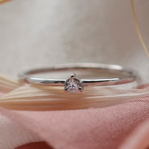Simple diamond engagement ring, Solitaire diamond ring, Tiny diamond ring