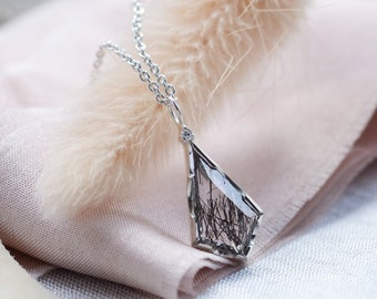 Tourmaline quartz necklace Unique gemstone pendant Kite diamond necklace