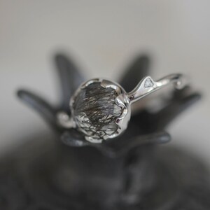 Art deco flower ring, Black rutilated quartz ring, Flower engagement ring, Alternative engagement ring image 3