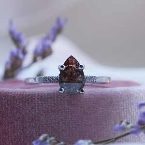Brown salt and pepper diamond ring, Unique gemstone engagement ring, Solid gold ring image 5