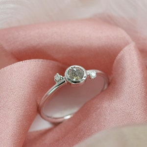 Salt and pepper diamond engagement ring, Alternative engagement ring, Round diamond engagement ring