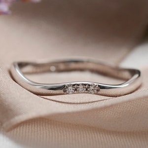 Thin solid gold ring Contour wedding band Delicate diamond ring