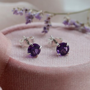 Amethyst studs Genuine amethyst earrings 14K Solid gold stud earrings