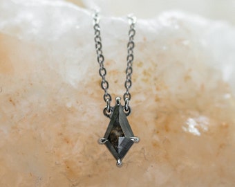 Salt and pepper kite diamond necklace in White gold 14K, Natural grey diamond pendant