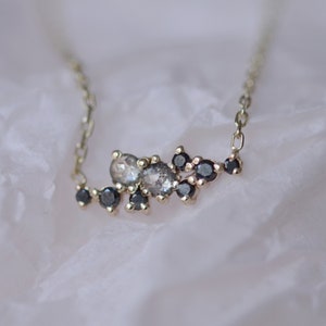 Black diamond necklace, Cluster diamond necklace, Unique Salt and pepper necklace