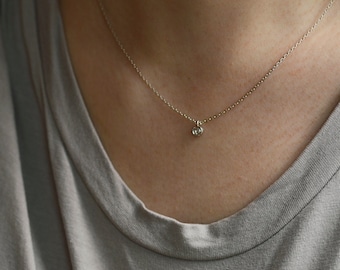 Tiny salt and pepper diamond necklace Dainty solid gold necklace Bezel diamond necklace