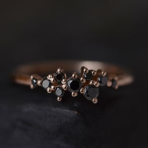 Schwarzer Diamant Verlobungsring Gold, Diamant Cluster Verlobungsring, Alternative Verlobungsring, Schwarzer Diamant Ehering