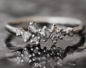 Salt and pepper diamond ring, Cluster engagement ring, Alternative engagement ring