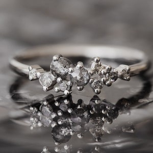 Salt and pepper diamond ring, Cluster engagement ring, Alternative engagement ring