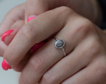 Salz und Pfeffer Diamant Ring, Ovaler Verlobungsring, Scheiben Diamant Ring