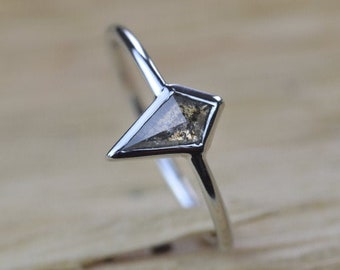 Salt and pepper diamond ring, Geometric engagement ring, Kite diamond ring