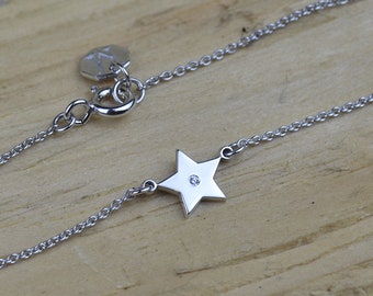 14k Gold Star Bracelet, Delicate Diamond Celestial Jewelry