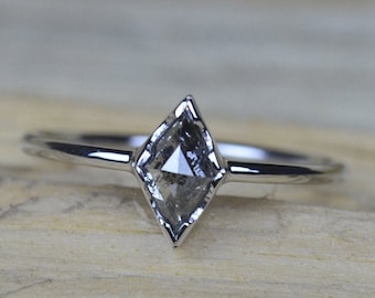 Salt and Pepper Diamond Ring, Handmade Engagement Ring, Alternative Engagement Ring, Unique Kite Diamond Ring