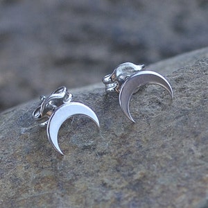Crescent moon studs, Solid gold moon studs, Recycled gold earrings, 14k gold earrings minimalist
