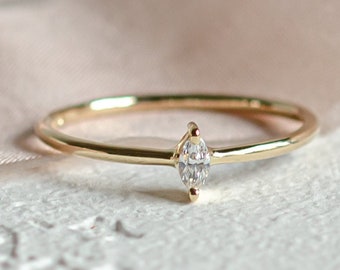 Rose gold engagement ring, Tiny Marquise diamond ring, Simple promise ring