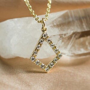 Kite Pendant Necklace, 14K Solid Gold with Lab Diamond Halo, Minimalist Dainty Jewelry, Everyday Luxury Necklace, Modern Geometric Gift