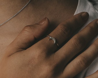 Solid gold moon ring, Moon phase ring, Half moon ring