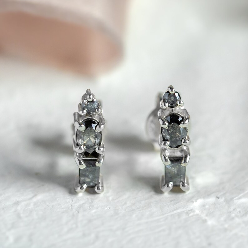 Salt and pepper diamond drop earrings, Multi stone earrings, Modern diamond earrings image 5