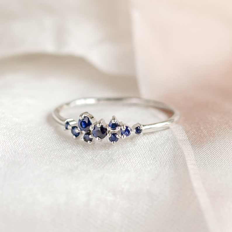 Sapphire cluster ring, Natural sapphire ring, September birthstone ring image 8