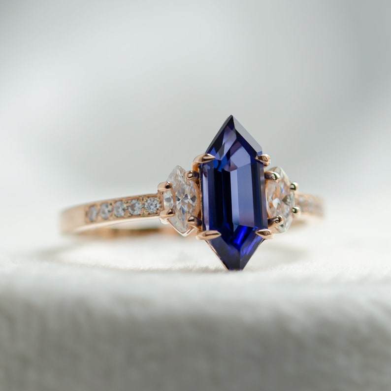 Marquise Cut Lab-Created Sapphire Ring in 18K Gold