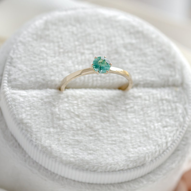 Solitaire natural emerald ring, Simple engagement ring, May birthstone ring image 7