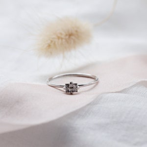 Tiny Baguette diamond ring Thin solid gold ring Minimal Salt & Pepper diamond ring image 4
