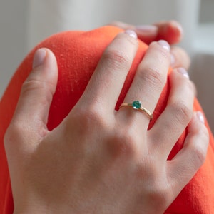 Solitaire natural emerald ring, Simple engagement ring, May birthstone ring image 3