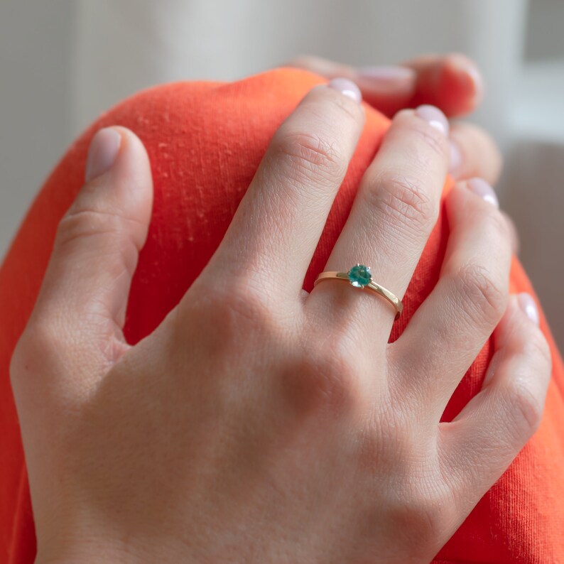 Solitaire natural emerald ring, Simple engagement ring, May birthstone ring image 3