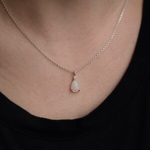14K Gold opal diamond necklace, Dainty pear opal necklace, Genuine opal necklace image 6
