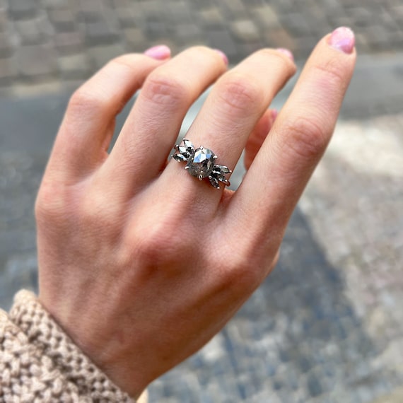 Salt and pepper 2024 marquise diamond ring