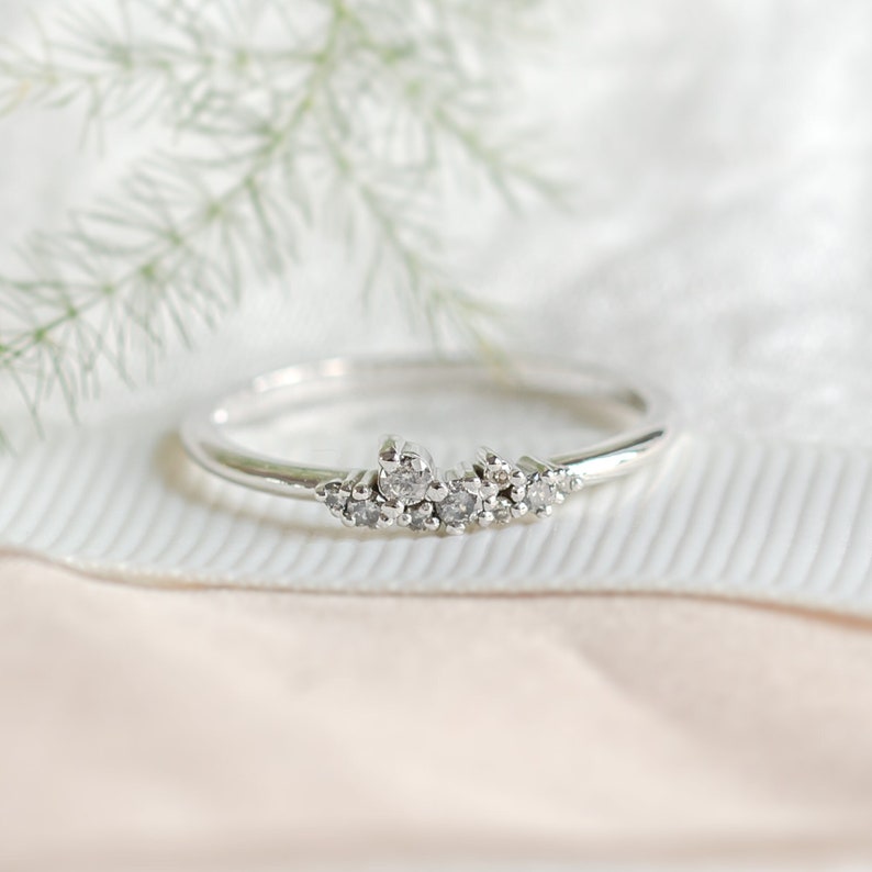 Tiny diamond ring, Diamond cluster ring, Salt and pepper diamond ring, Small diamond ring, Cluster engagement ring image 1
