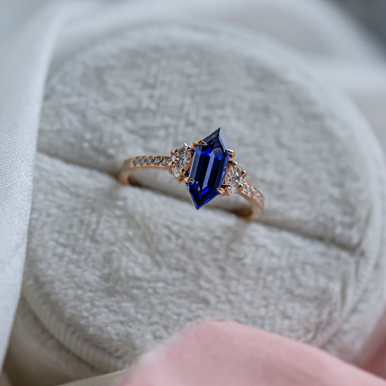 Lab Grown Sapphire Engagement Ring Geometric Marquise Etsy