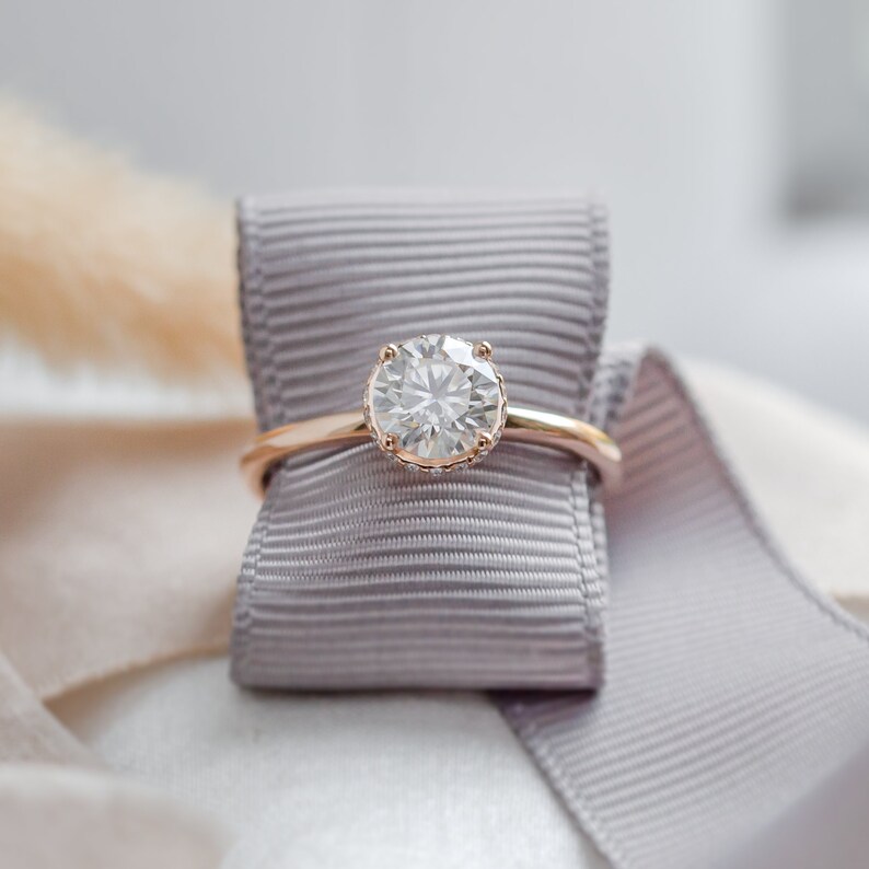 Luxury 1ct Moissanite ring, Solitaire Moissanite engagement ring in Rose gold 14K image 10