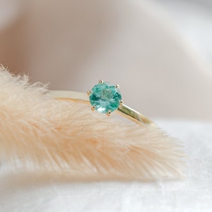 Solitaire natural emerald ring, Simple engagement ring, May birthstone ring image 4