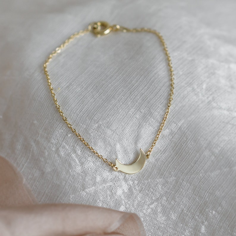 Moon phase bracelet, Solid 14k gold bracelet, Dainty moon bracelet image 7