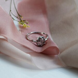 Art deco flower ring, Black rutilated quartz ring, Flower engagement ring, Alternative engagement ring image 2