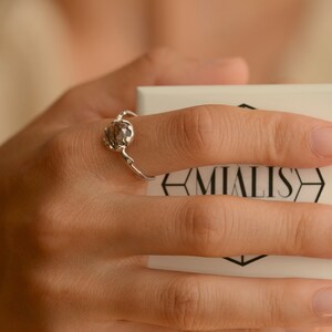 Art deco flower ring, Black rutilated quartz ring, Flower engagement ring, Alternative engagement ring image 8