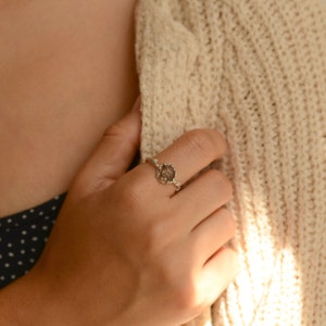 Art deco flower ring, Black rutilated quartz ring, Flower engagement ring, Alternative engagement ring image 9